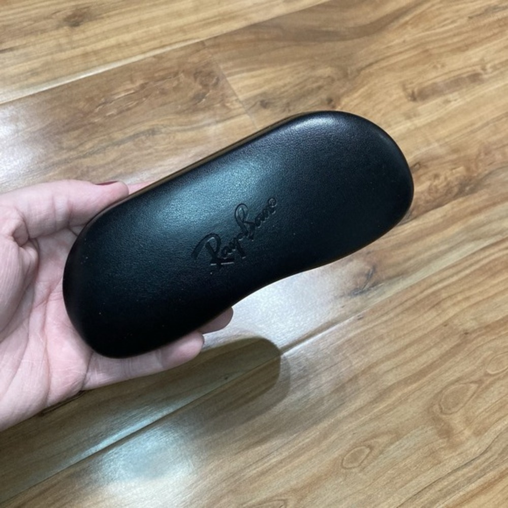 Ray Ban Glasses Case Clamshell Hard Black Leather Suede Standard Size‎